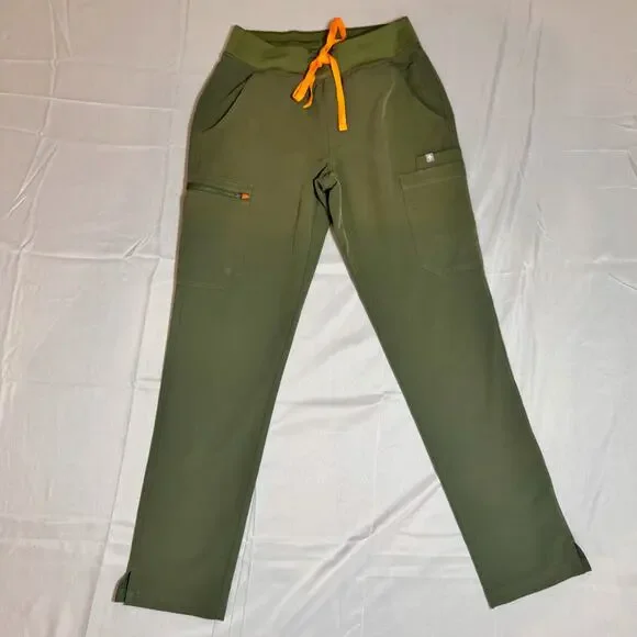 Figs Yola Skinny Moss Green Scrub Pants Women's XS Orange String & Zipper - Picture 6 of 10